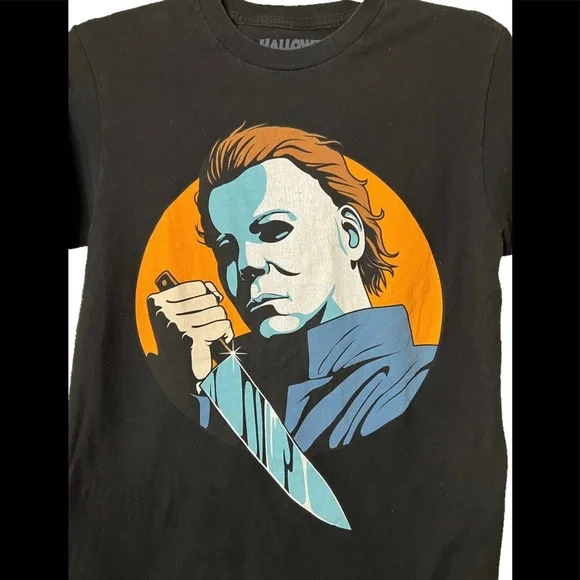 HALLOWEEN Michael Myers Killer Mask Slasher Horror Spooky Graphic T Shirt Top - Picture 2 of 6